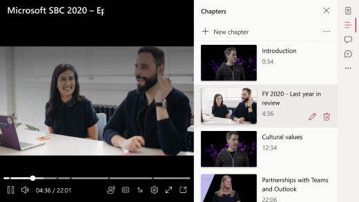 A video's chapter pane is open and populated by several chapters. 