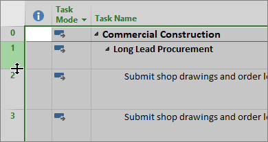 Screenshot of Gantt chart view with cursor hovering over row divider