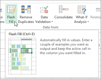 Flash fill option on the ribbon