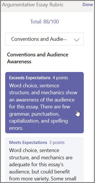 Select the grade you want to assign them for the selected section and type feedback at the bottom