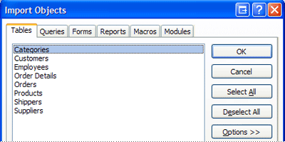 Import Objects dialog box