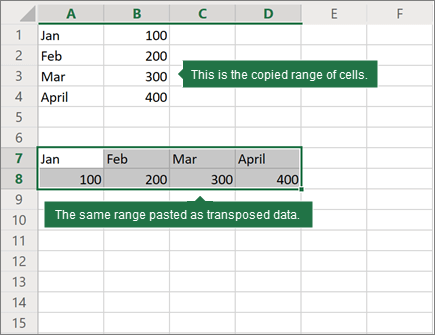 An example of Paste Transpose