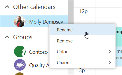 A screenshot of the Other Calendars context menu.