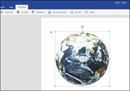 The 3D Model tab of Word