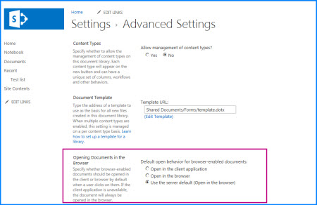 Screenshot of the Advanced Settings page for a Document Library in SharePoint