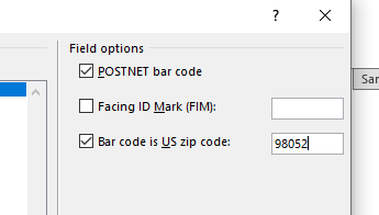 Field code options section