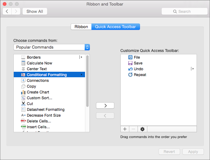 Office2016 for Mac Customize QAT