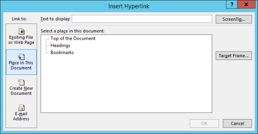 Creating a link to a location in the current document