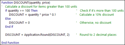 Example of a VBA function with Comments