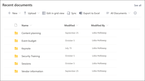 Screenshot of the document library web part