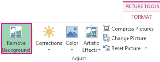 Remove Background button found in the Adjust group on the Picture Tools Format tab