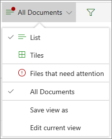 Files that need attention under the View Options menu