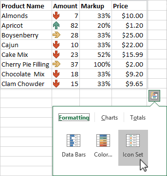 Using Quick Analysis to highlight data