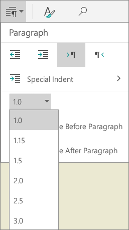 Line Spacing menu