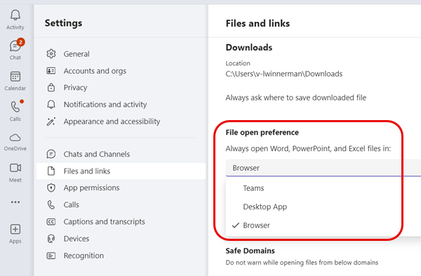 Default file open preferences