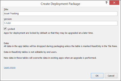 Create Deployment Package dialog box