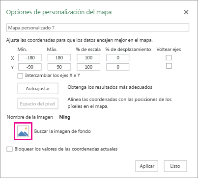 Cuadro de diálogo de opciones de mapas personalizados