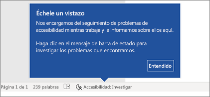 Barra de estado que muestra que el Comprobador de accesibilidad se está ejecutando