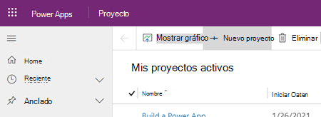 Botón Nuevo proyecto en Project Power App