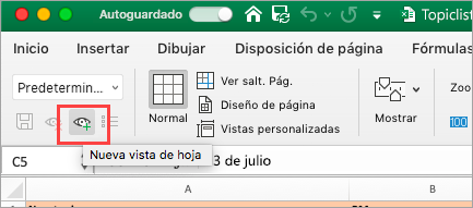 Muestra la hoja de cálculo de Excel