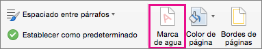 La opción Marca de agua está resaltada en la pestaña Diseño.