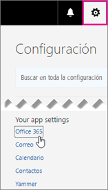 Elija Configuración de Office 365