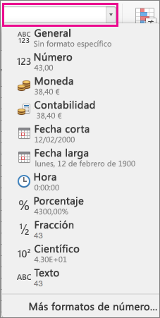 Cuadro Formatos numéricos