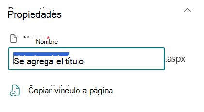 Nombre de página en detalles de la página