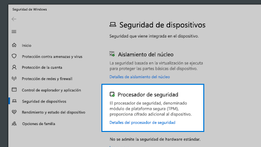 Vínculo a los detalles del procesador de seguridad