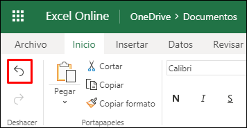 Use el botón Deshacer en Excel para la web en la pestaña Inicio para deshacer una ordenación anterior