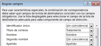 Cuadro de diálogo Asignar campos