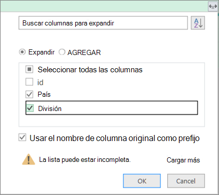 expandir la tabla estructurada en la tabla de consulta