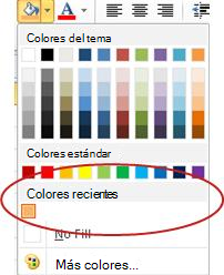 Opción Colores recientes