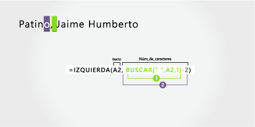 Fórmula para separar un apellido seguido de un nombre y un segundo nombre