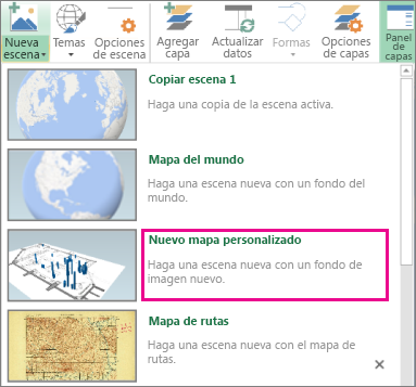 Botón de nuevo mapa personalizado en la nueva galería de escenas