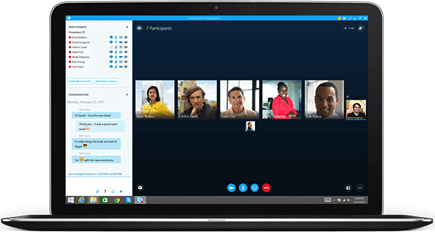 Foto de Skype Empresarial ejecutándose en un portátil.