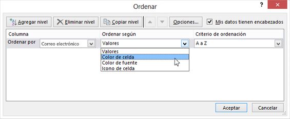 En Ordenar según, seleccione una opción