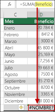 Error #¿NOMBRE? causado por un error ortográfico en el nombre definido en la sintaxis