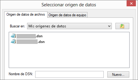 Cuadro de diálogo Seleccionar origen de datos