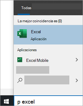 Captura de pantalla de la búsqueda de una aplicación en Windows 10 búsqueda