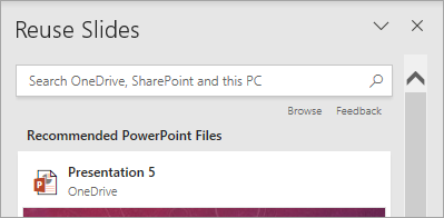 El panel Reutilizar diapositivas tiene un cuadro de búsqueda en la parte superior