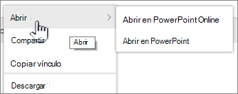 Menú de puntos suspensivos de archivo con Abrir resaltado