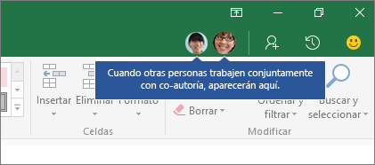 Iconos de personas, cuando otros usuarios sean coautoría, se mostrarán aquí