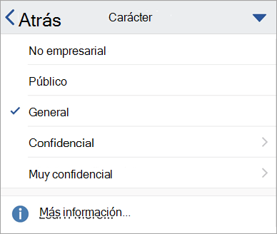 Captura de pantalla de etiquetas de confidencialidad en Office para iOS