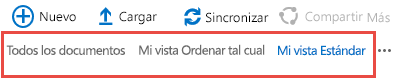 Elección de vistas en la parte superior de la biblioteca de documentos