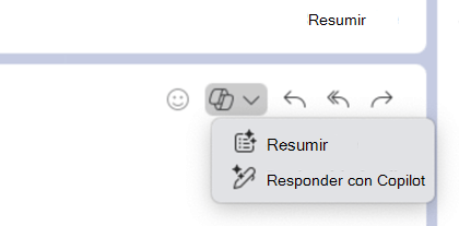 El icono de Copilot seleccionado muestra un menú donde aparece Resumir y Responder con Copilot.