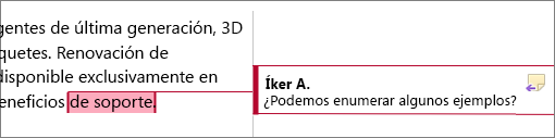 Un comentario en el margen está resaltado