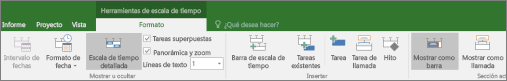 Pestaña Formato para la vista Escala de tiempo