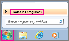 Buscar aplicaciones de Office mediante la opción Todos los programas en Windows 7