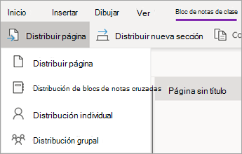 Botón Distribuir página y, después, haga clic en Distribución cruzada de blocs de notas.